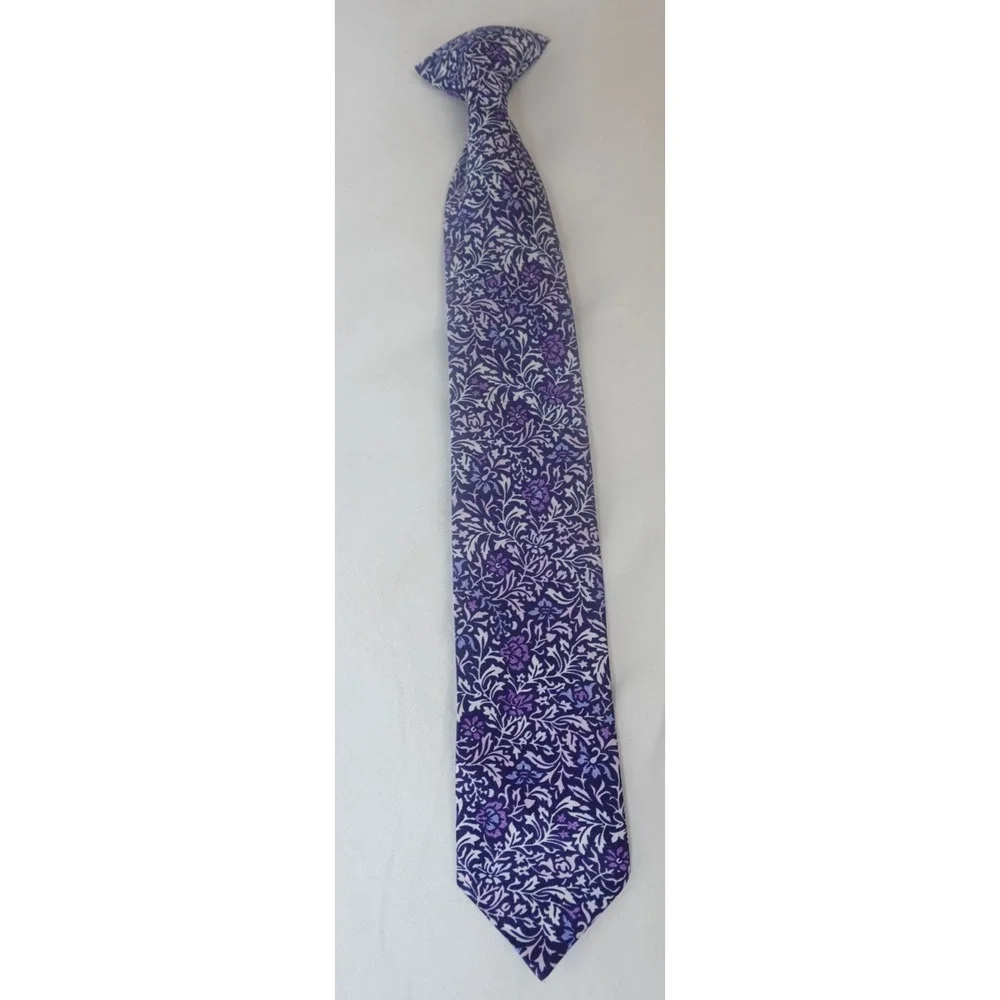 Boys Clip-On Tie Purple Floral Pre-Tied Youth Size Polyester Neckwear‎